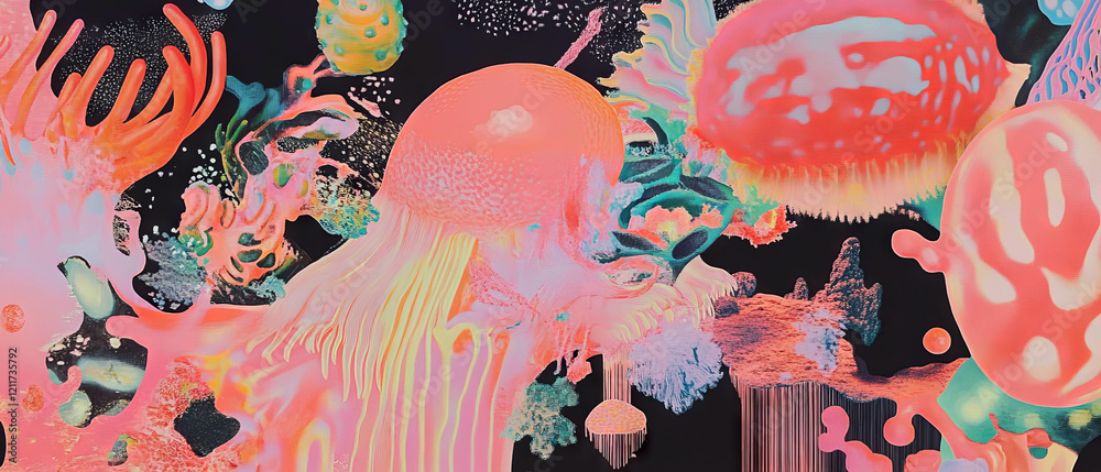 Poster Brightly colored textures of puffy stickers with raised designs showcase unique creativity