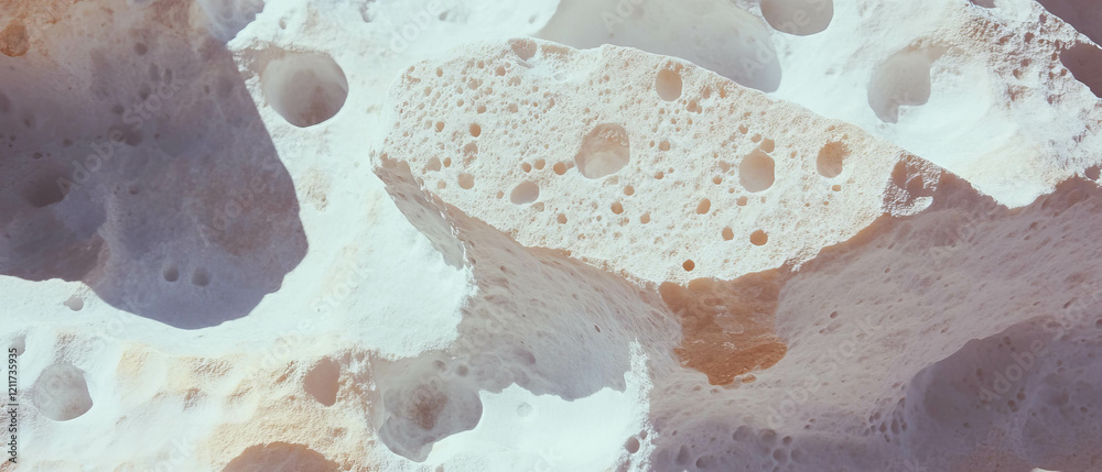 Poster Exploring the unique porous texture and light gray color of pumice stone formations