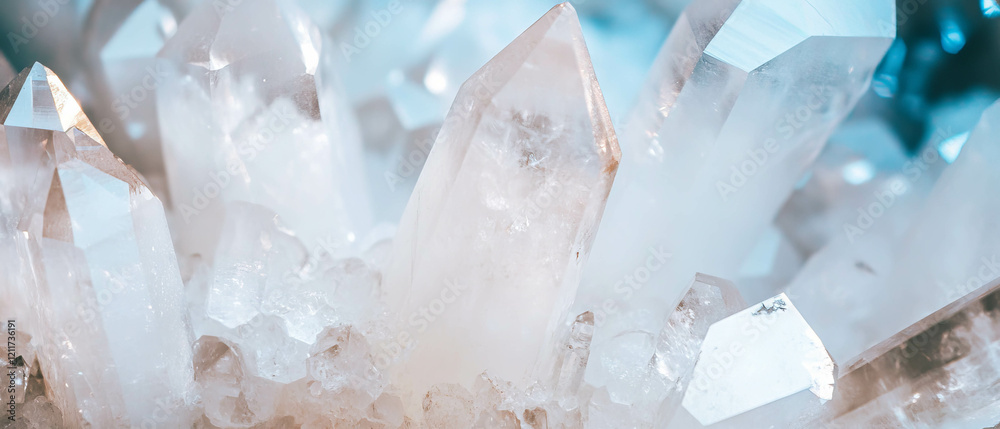 Poster quartz crystals display intricate textures and clear structures in natural formation