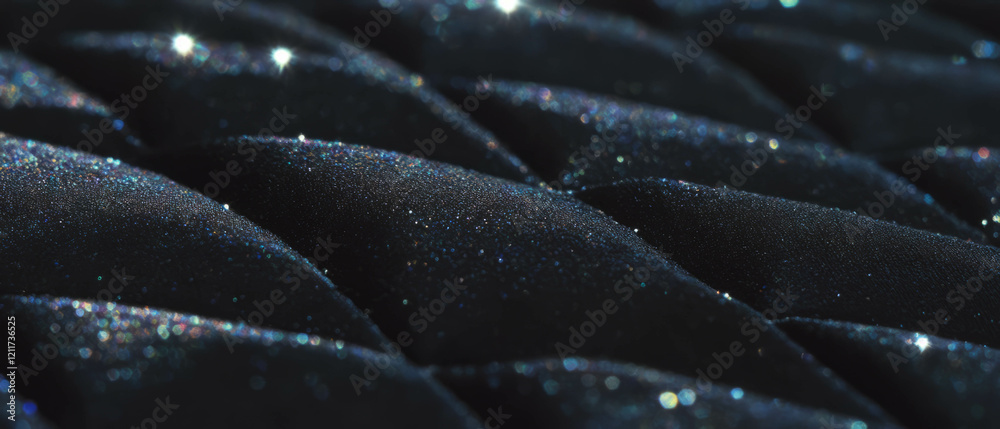 Aufkleber quilted fabric showcasing padded texture with geometric patterns and glitter effects in dark tones