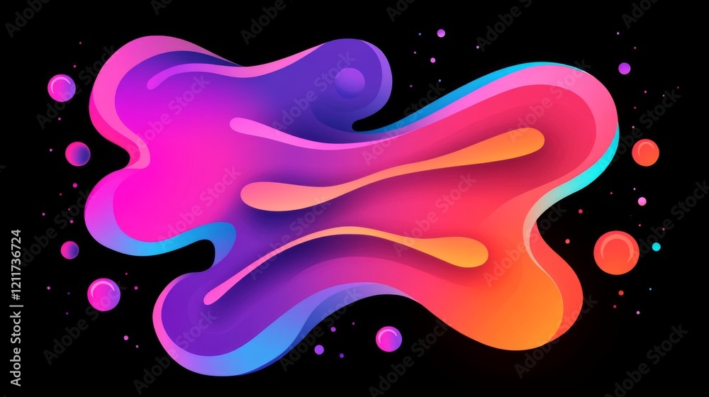 Fototapete vibrant, gradient-colored blobs and fluid shapes on a black background, giving a modern and abstract