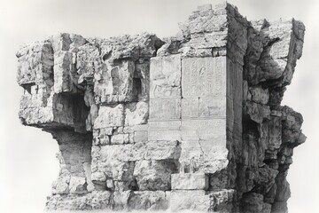 Here's a 10-word description of the image: Ruined stone wall,