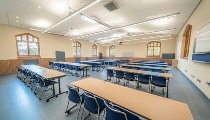 Modern Classroom Design with Tables and Chairs