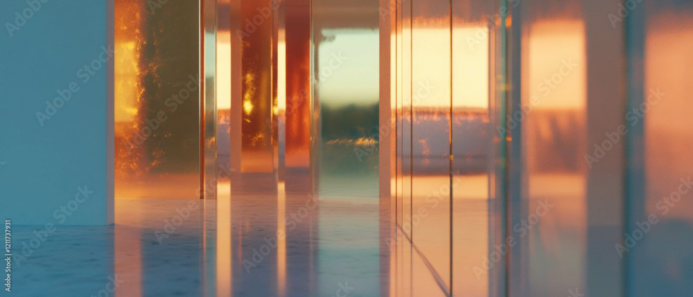 Poster reflective surfaces create geometric patterns under contrasting light in modern architecture
