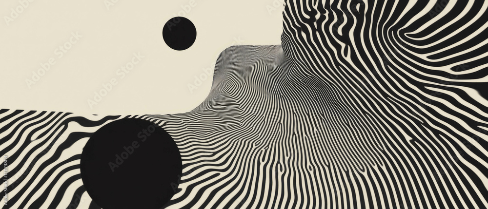 Poster Repeating geometric patterns create an illusion of depth in abstract black and white design