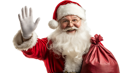 santa claus holding a gift isolated on white background 