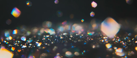 Sparkling rhinestone texture with glittery facets and abstract shapes on a dark background