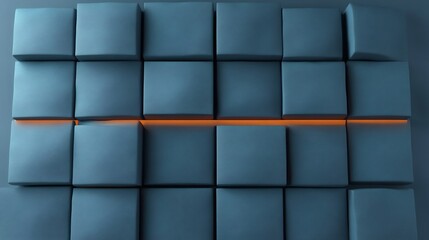 Abstract Teal Cubes Gleaming Orange Line Minimalist Design. AI Generated