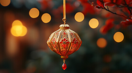 Ornate Gold Lantern Hanging at Night