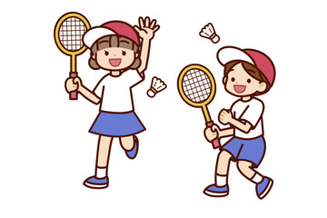 バドミントンする子供たち