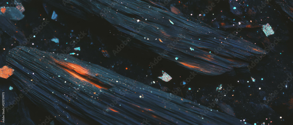 Aufkleber exploring the intricate textures of rotting wood with dark colors and contrasting shapes