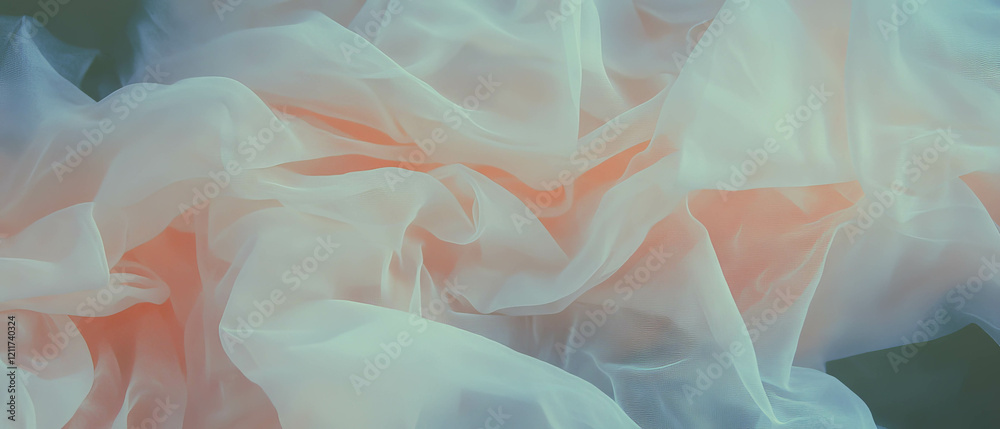 Poster ruffled ribbons and gathered fabric showcase delicate textures and frilly edges