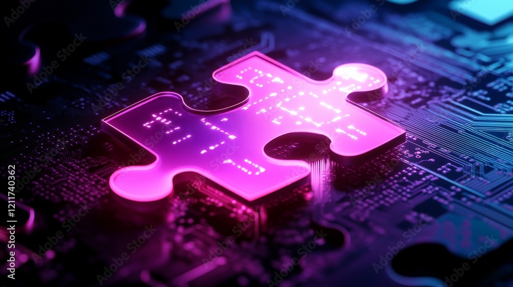 Poster digital technology background with digital puzzle pieces. puzzle pieces and digital circuit board. f