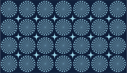 Abstract geometric pattern of circles and splashes seamless in light blue on a dark blue background. Perfect for printing, design and textiles

