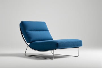 arafed blue chair with a metal frame and a blue cushion