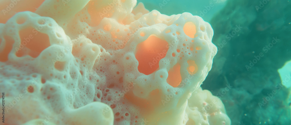 Poster exploring the intricate texture of sea sponge beneath the ocean surface
