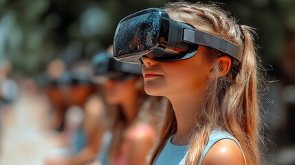 Young Girl Experiencing Virtual Reality Outdoors