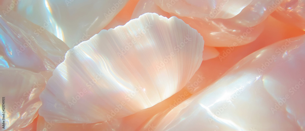 Poster discovering the delicate beauty of seashell textures and pearly surfaces in nature