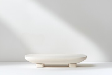 Minimalist product display stand in clean environment