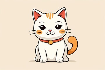 Fototapeta premium cartoon cat with collar sitting on a beige background