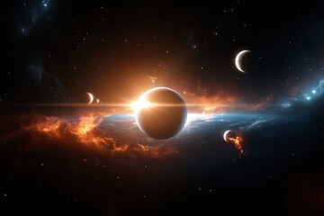 Naklejka premium Exploring colorful galaxies and planets in outer space a cosmic journey