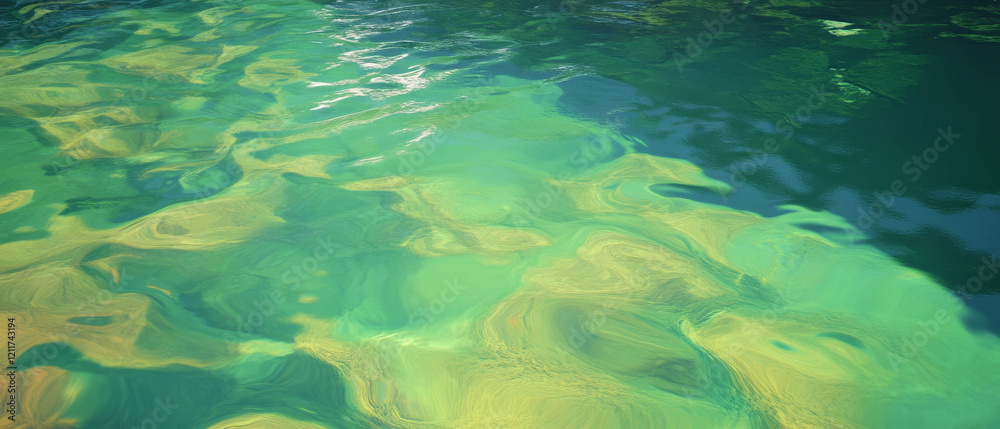 Poster Flowing currents and serene textures of crystal-clear river waters in a tranquil setting