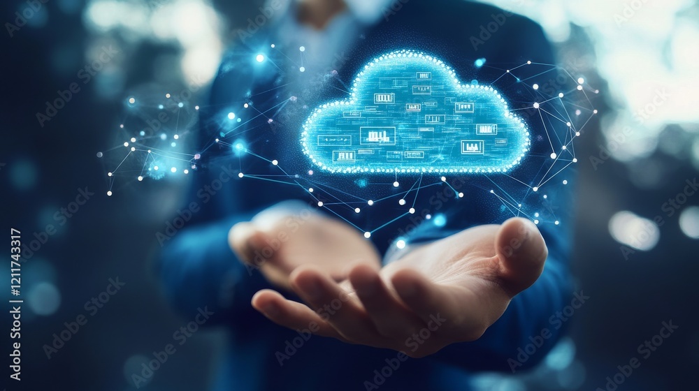 Poster cloud symbol with a circuit board background. digital connectivity and technology. database storage 