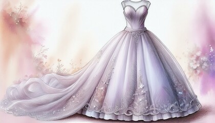 Obraz premium art of wedding dress fashion illustration sketch on pastel, wedding card