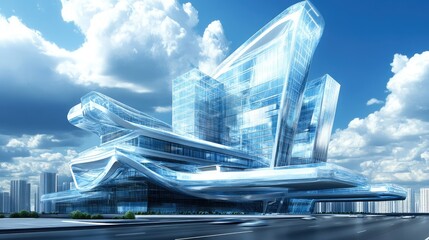 Modern architecture development with holographic plans