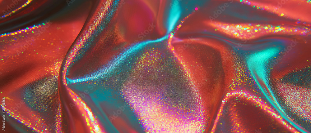 Poster Vibrant shiny nylon fabric with abstract glitter patterns and smooth texture