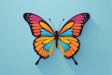 Obraz premium brightly colored butterfly with long shadow on blue background