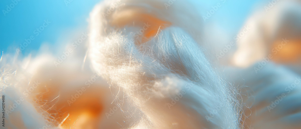 Aufkleber exploring the contrasting textures of silk cocoons and natural fibers in close-up detail