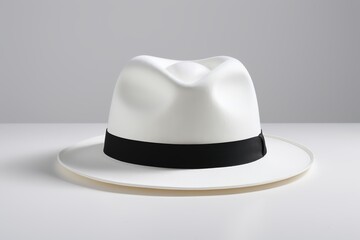 there is a white hat with a black band on a white plate