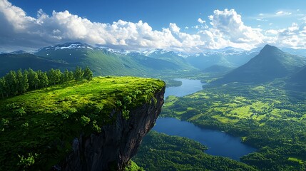 Fototapeta premium Majestic Mountain Landscape with Lush Green Cliffs and Scenic View