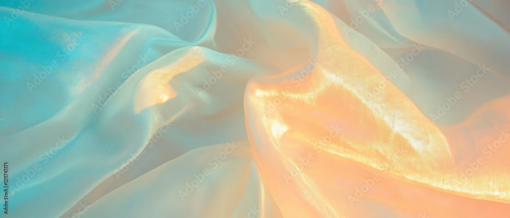 Poster exploring the delicate texture of silk thread and fine fibers in soft pastel hues