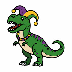 Mardi Gras Dinosaur with Jester Hat and Beads Illustration