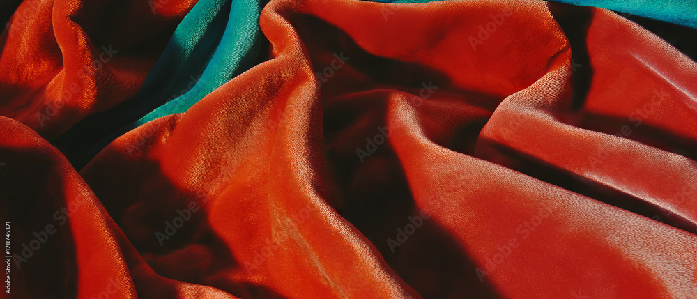 Poster rich red silk velvet drapes with soft texture and vibrant color variations