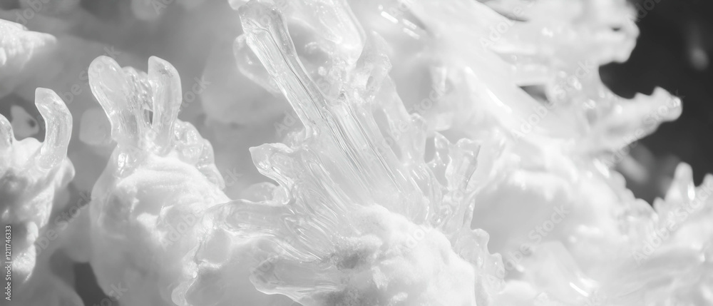 Poster Intricate textures and patterns of delicate snowflakes in winter light