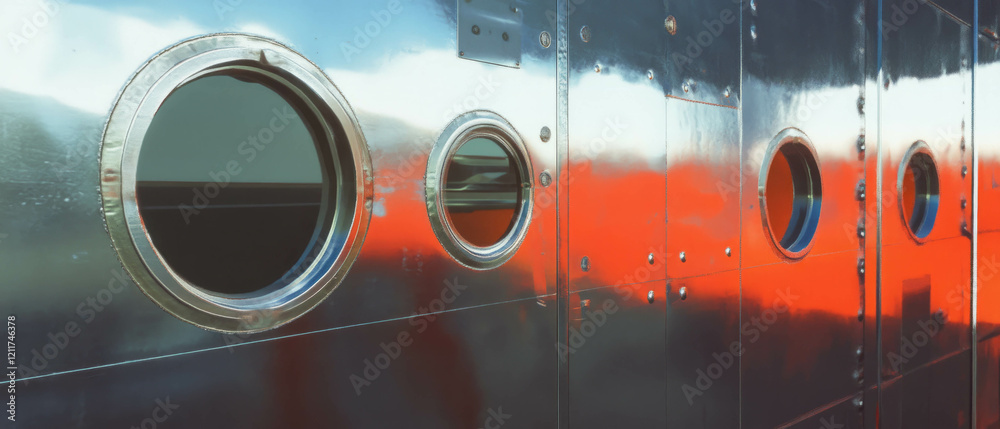 Poster exploration of the metallic texture and reflective surfaces on space station hull panels