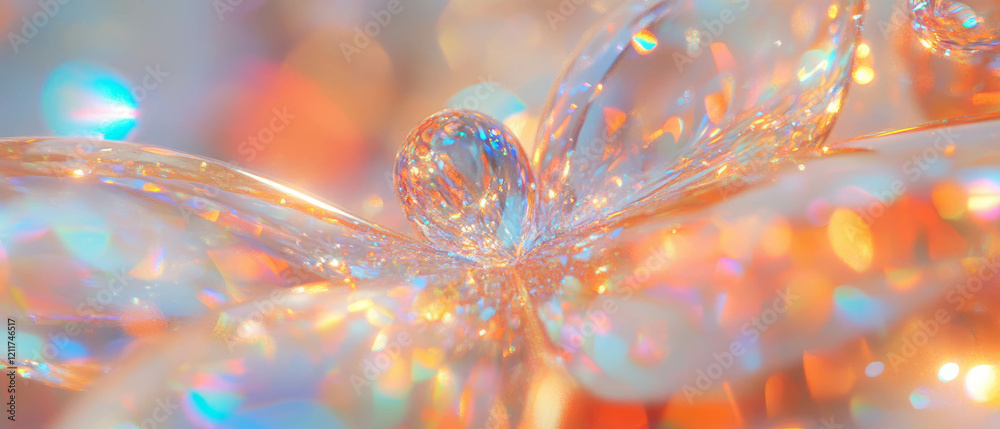 Poster Sparkling dewdrops on smooth surfaces create mesmerizing reflections at dawn