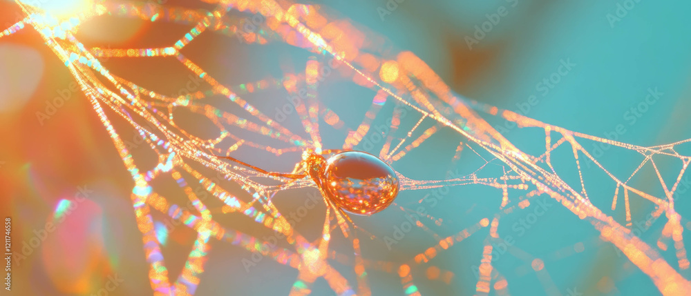 Poster exploring the delicate brilliance of spider silk threads under soft light