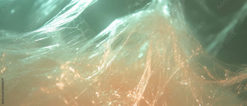 Poster intricate texture of shimmering spider silk with delicate threads glistening under light