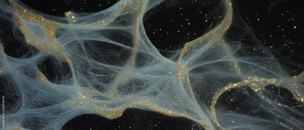 Poster intricate spiderweb design featuring delicate textures and shimmering gold highlights