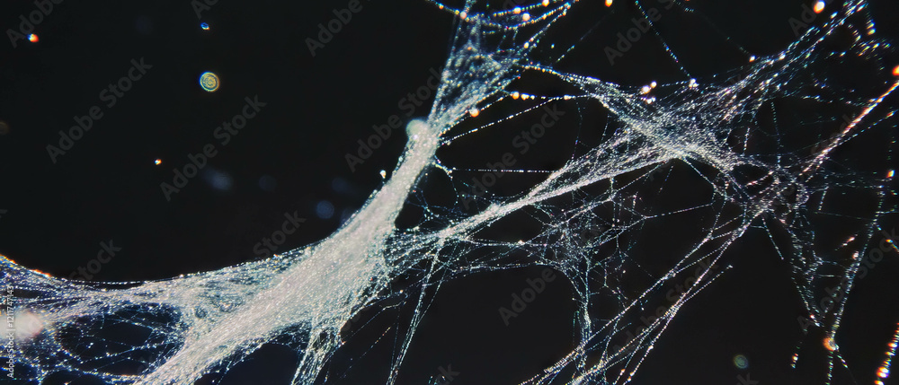 Poster Delicate spiderweb texture showcasing intricate threads and sparkling sheen