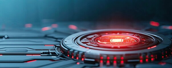 Education idea. Futuristic technology with glowing red elements on a metallic surface.