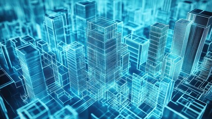 Modern architecture development with holographic plans