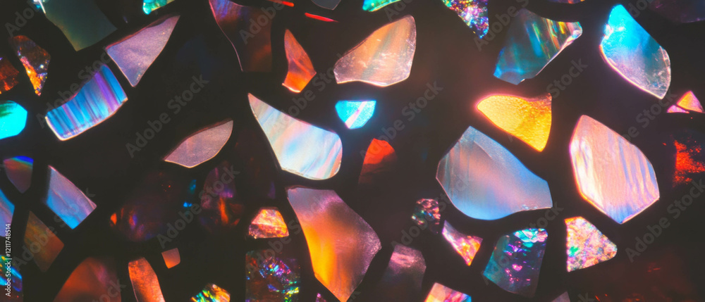 Poster Vibrant stained glass texture with intricate patterns showcasing a spectrum of colors