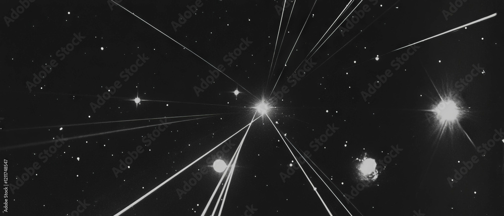 Poster Exploration of star constellations with connecting lines and twinkling effects