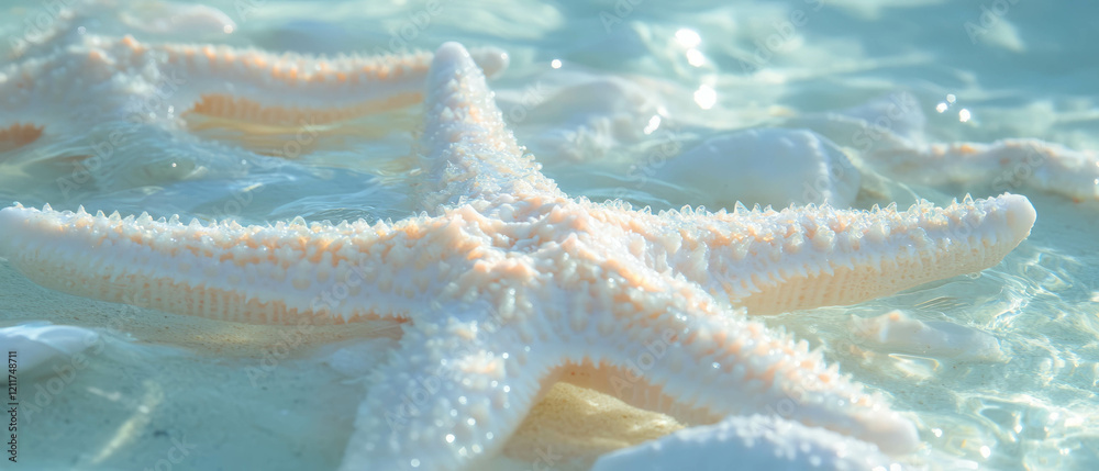 Poster Discovering the intricate texture and shape of a starfish in shallow water