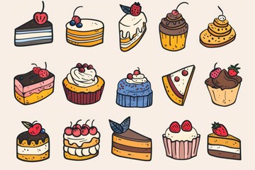 Cakes icon set, desserts, cupcakes symbols, sweets sign, bakery design elements, bakery pastry, biscuits